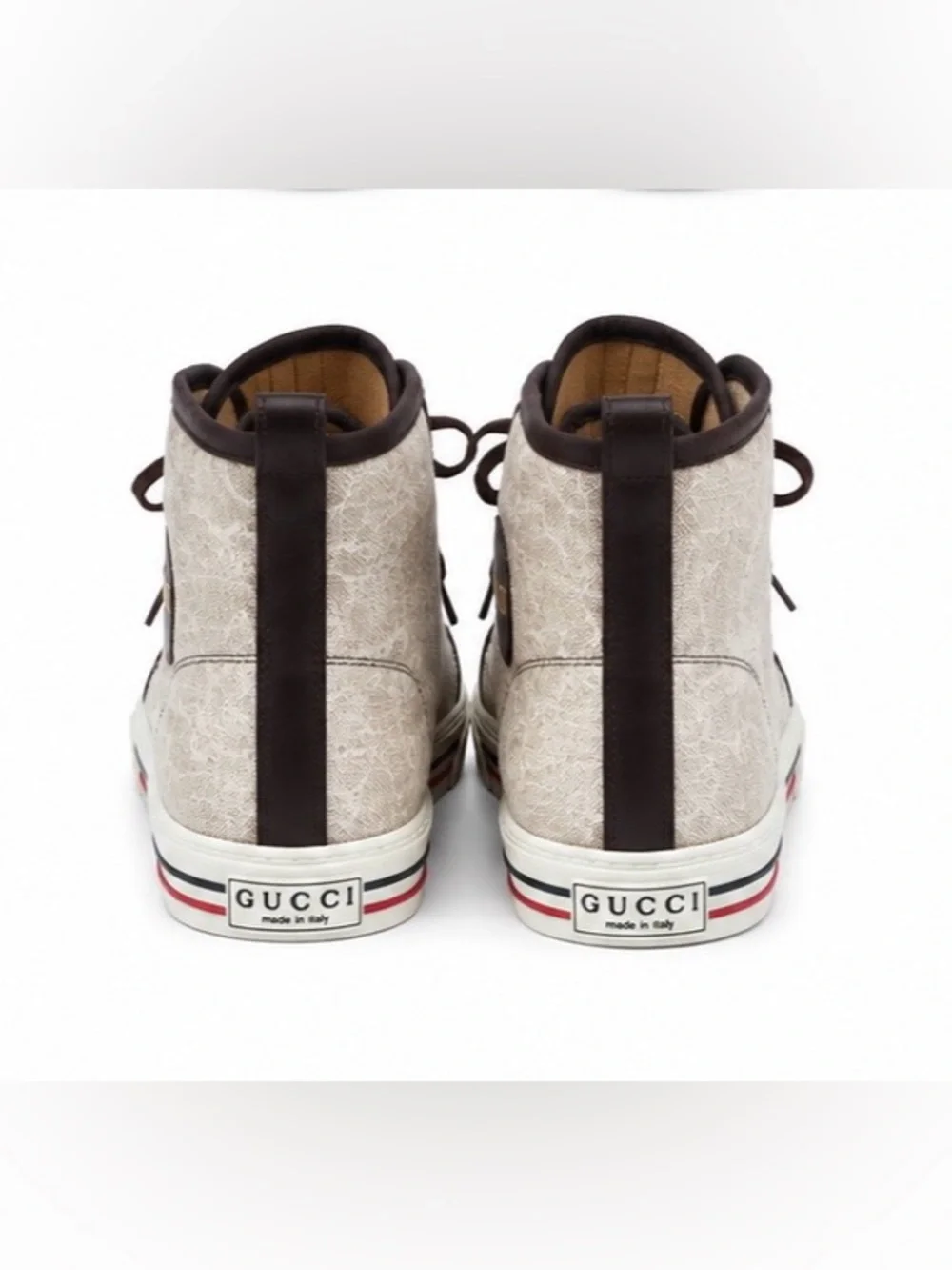 Gucci Men’s California High-Top GC Sneakers Brown Leather Trim Size 11